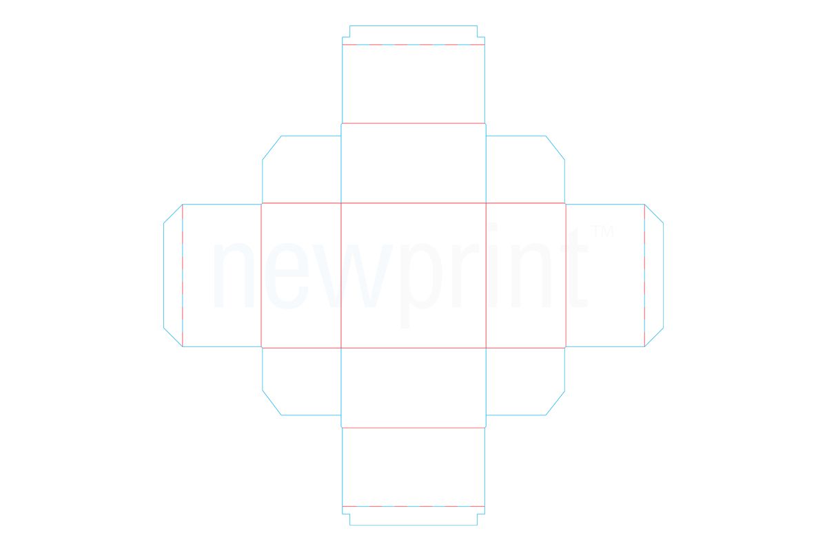 Technical drawing of a flat, unfolded carton gift box following ECMA Standards.