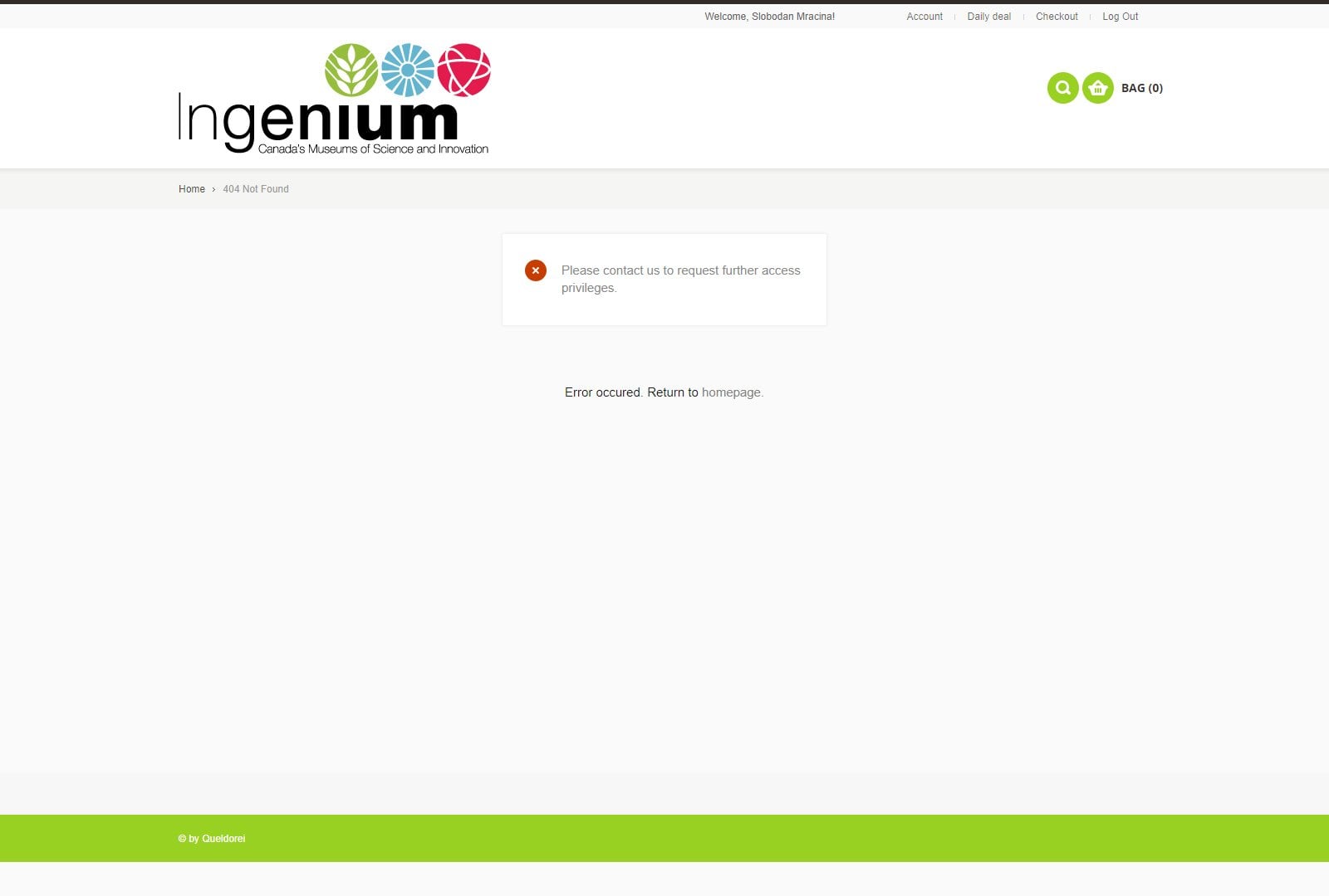 web to print Log in error screen